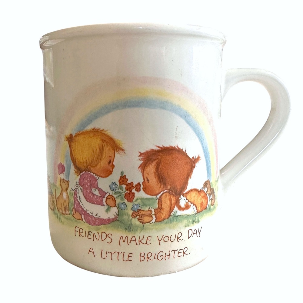VTG 80s Hallmark Friendship Mug Mates Betsey Clark Rainbow Cat Coffee Cup Japan